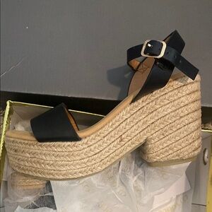 Black Espadrille Wedge Sandals